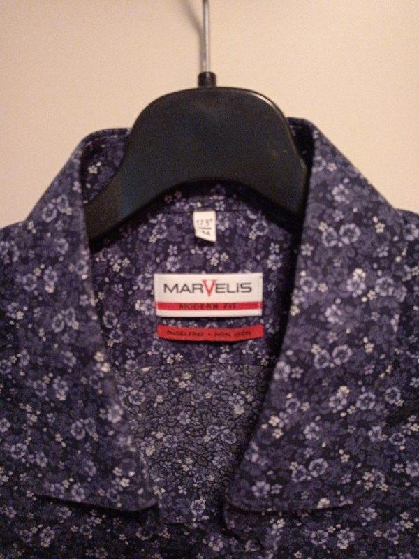 MARVELIS shirt blauw - Extra lange mouw - Mt 44 - strijkvrij, Kleding | Heren, Overhemden, Marvelis, Zo goed als nieuw, Halswijdte 43/44 (XL)