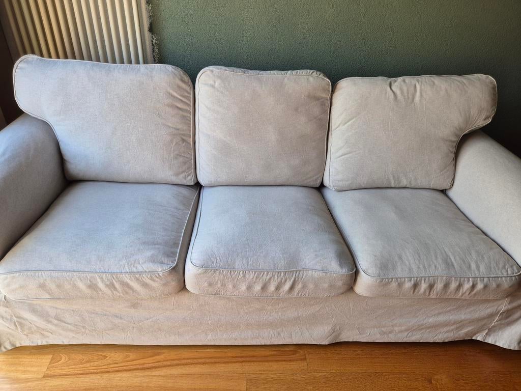 Ektorp 3-zits bank met beige bekleding mag nog ronde mee, Ophalen, Gebruikt, Tweepersoons, 75 tot 100 cm