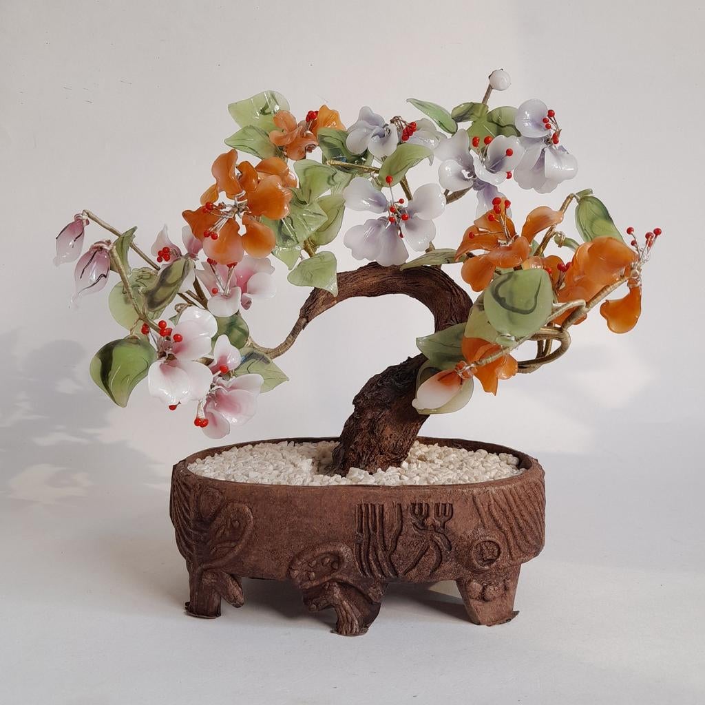 Chinees jade bonsai boompje - glas bloemen bloesem, Ophalen of Verzenden