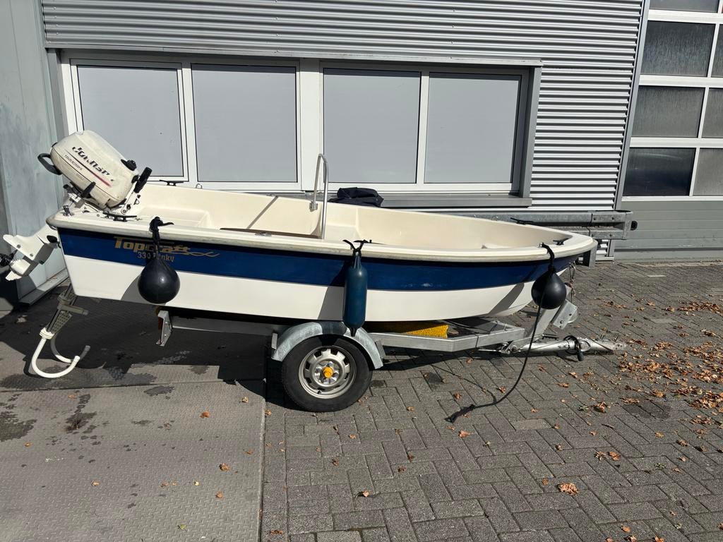 Topcraft dinky 330 met Johnson 4-takt bb motor en trailer, Ophalen, Gebruikt, Benzine, Buitenboordmotor