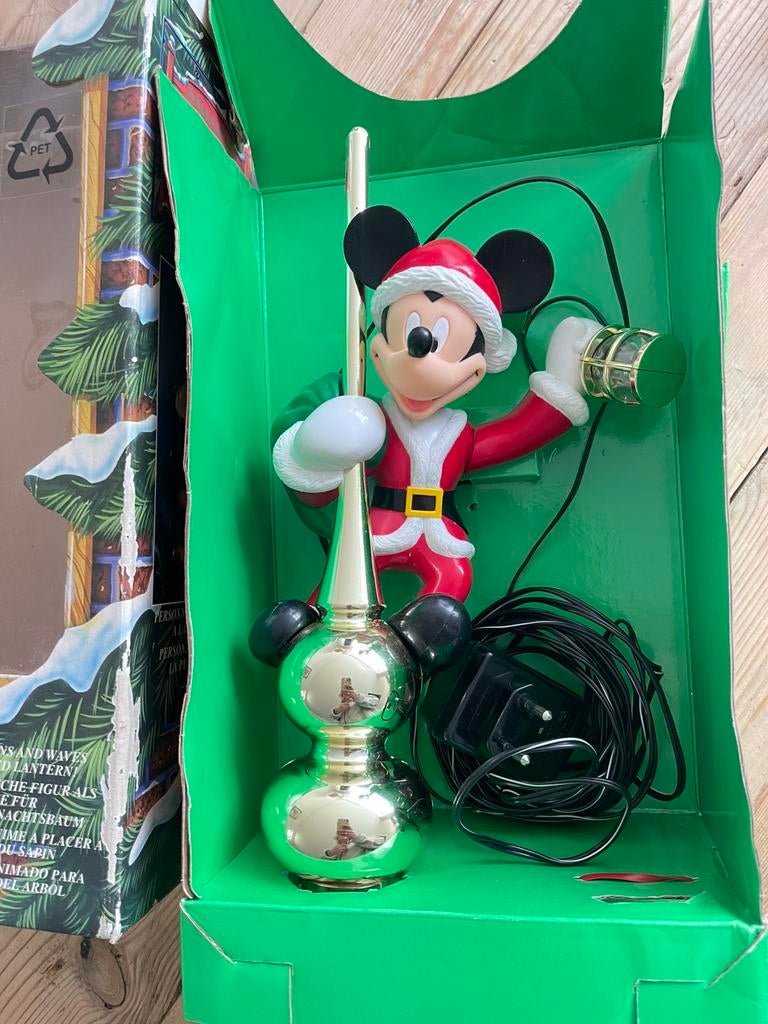 Piek mickey mouse met lantaarn beweegt in doos mr christmas, Verzamelen, Ophalen, Mickey Mouse, Zo goed als nieuw, Beeldje of Figuurtje