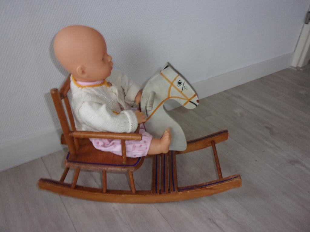 Oud Houten POPPENHOBBELPAARD +POPJE, Antiek en Kunst, Antiek | Speelgoed, Ophalen of Verzenden
