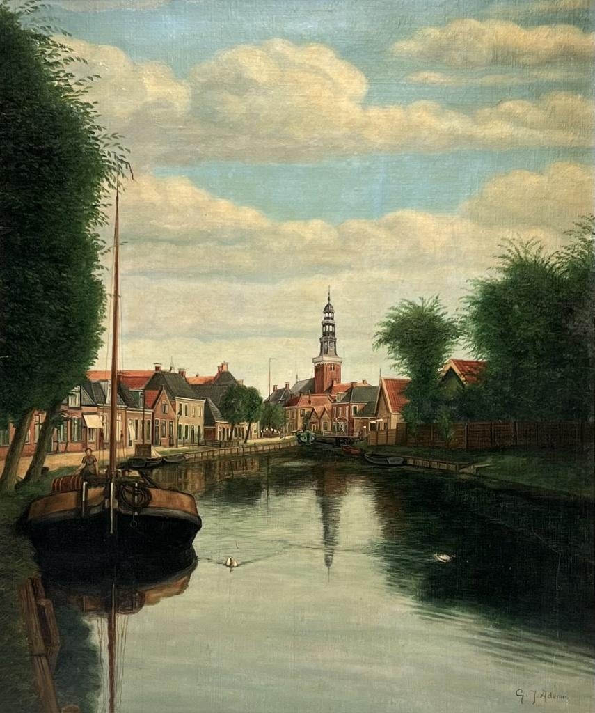 38. Olieverfschilderij, G.J. Adema - Aldeboarn, Friesland, Ophalen of Verzenden