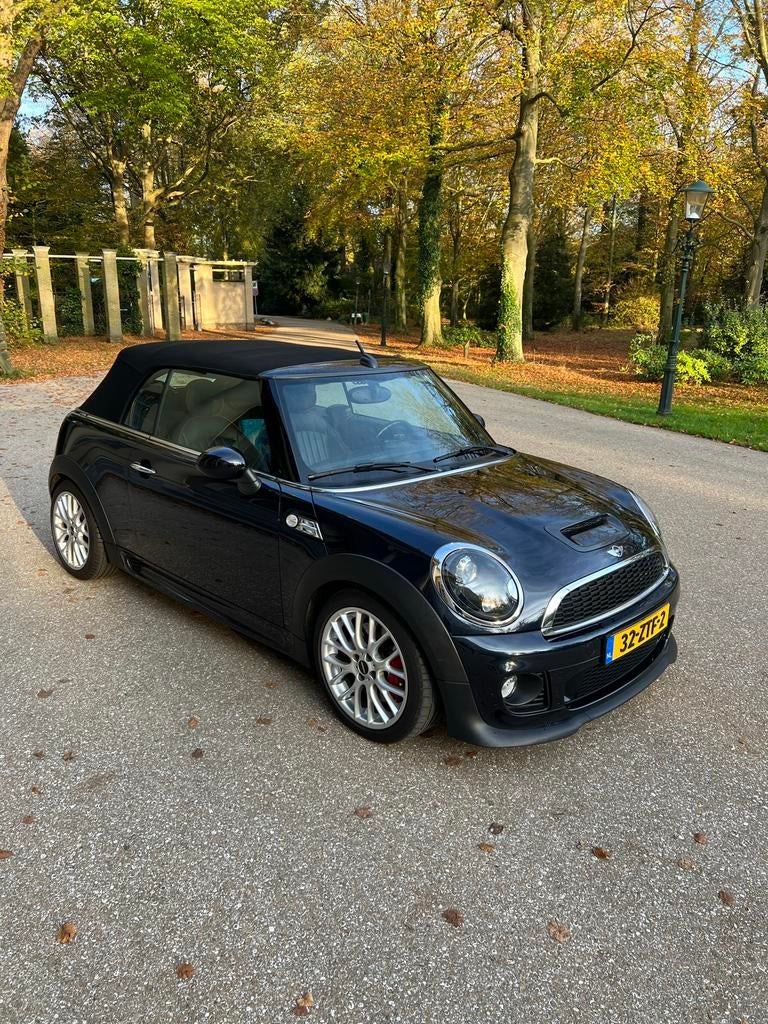 Mini 1.6 John Cooper Works Cabrio 2013 Blauw, Auto's, Voorwielaandrijving, 15 km/l, 4 cilinders, Cabriolet