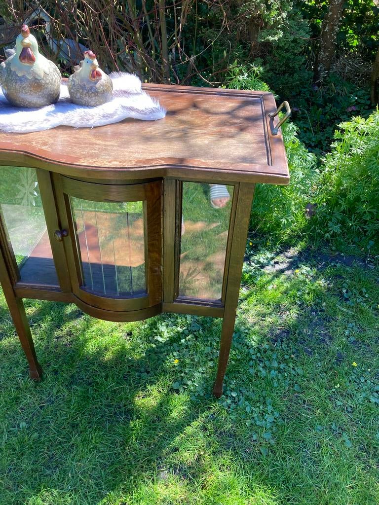 Oud  houten theekastje met glas, Antiek en Kunst, Ophalen of Verzenden
