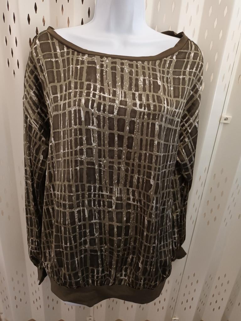 Style Benetton groene damesblouse shirt print L, Benetton, Maat 42/44 (L), Ophalen of Verzenden, Zo goed als nieuw