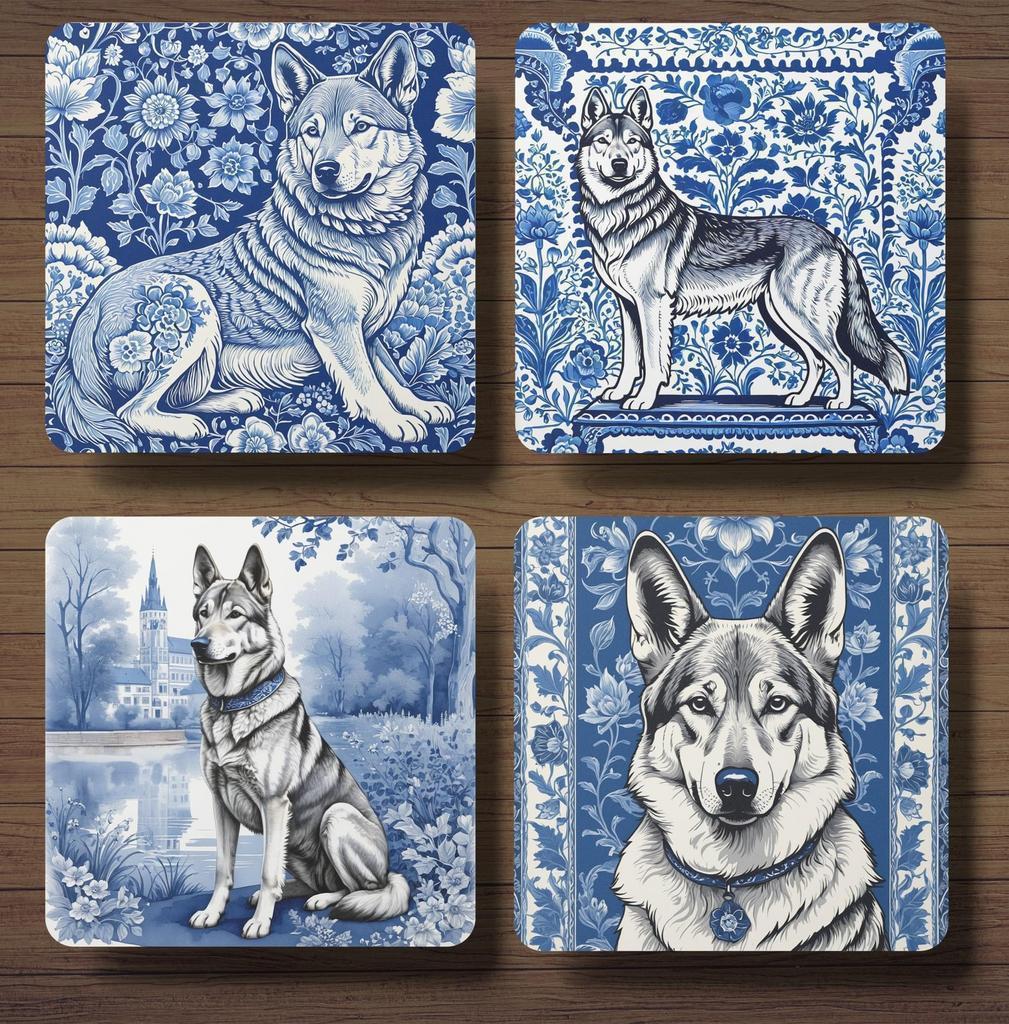 Tjechoslowaakse Wolfshond Delfts Blauw onderzetters + houder, Ophalen of Verzenden, Nieuw, Glas of Kopje