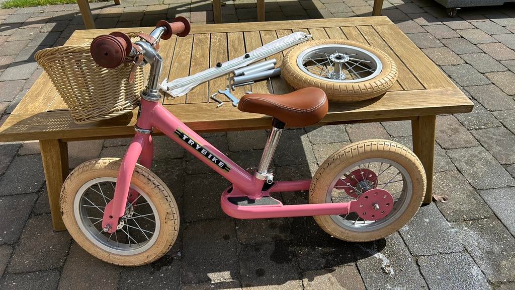 Trybike loopfiets roze met mandje, Ophalen, Gebruikt, Loopfiets