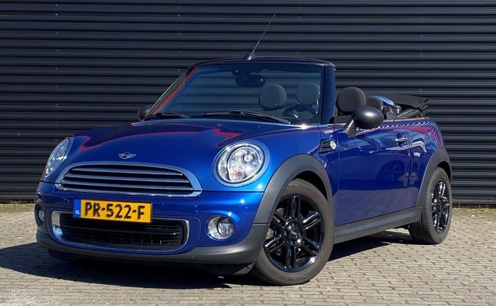 Mini 1.6 ONE Cabrio 2014 Blauw, Auto's, Voorwielaandrijving, Zwart, 4 cilinders, Cabriolet
