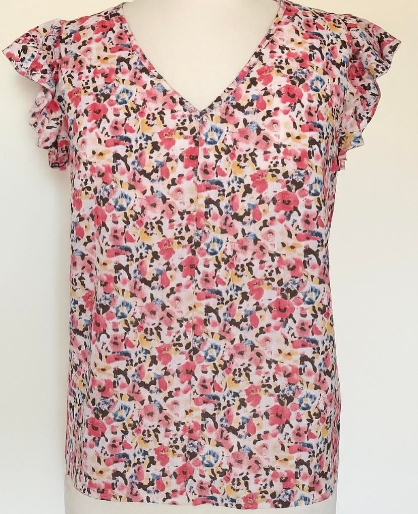 Vrolijke mouwloze blouse met schouder ruffle, Ophalen of Verzenden, Nieuw, Maat 38/40 (M), Zonder mouw