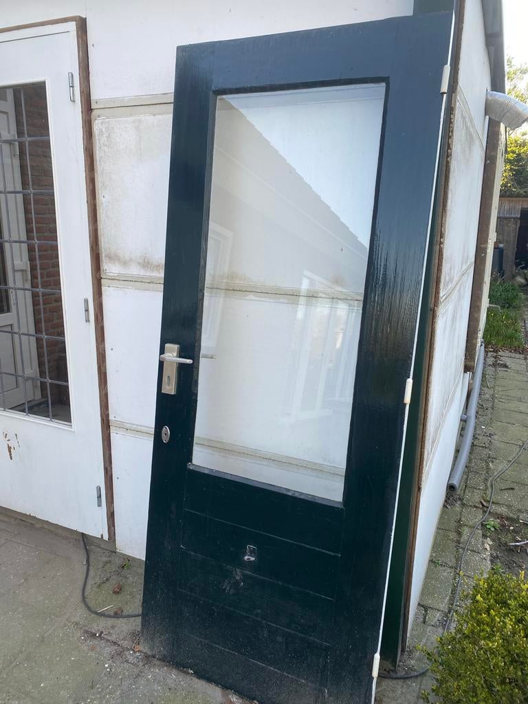 2 Hardhouten buitendeuren met glas, Ophalen, Gebruikt, 80 tot 100 cm, Buitendeur