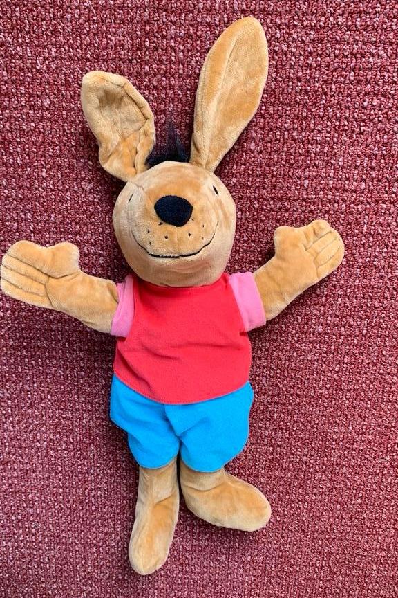 Knuffel handpop, poppenkastpop Haas / Kikker  Max Velthuijs', Ophalen of Verzenden, Zo goed als nieuw, Kikker