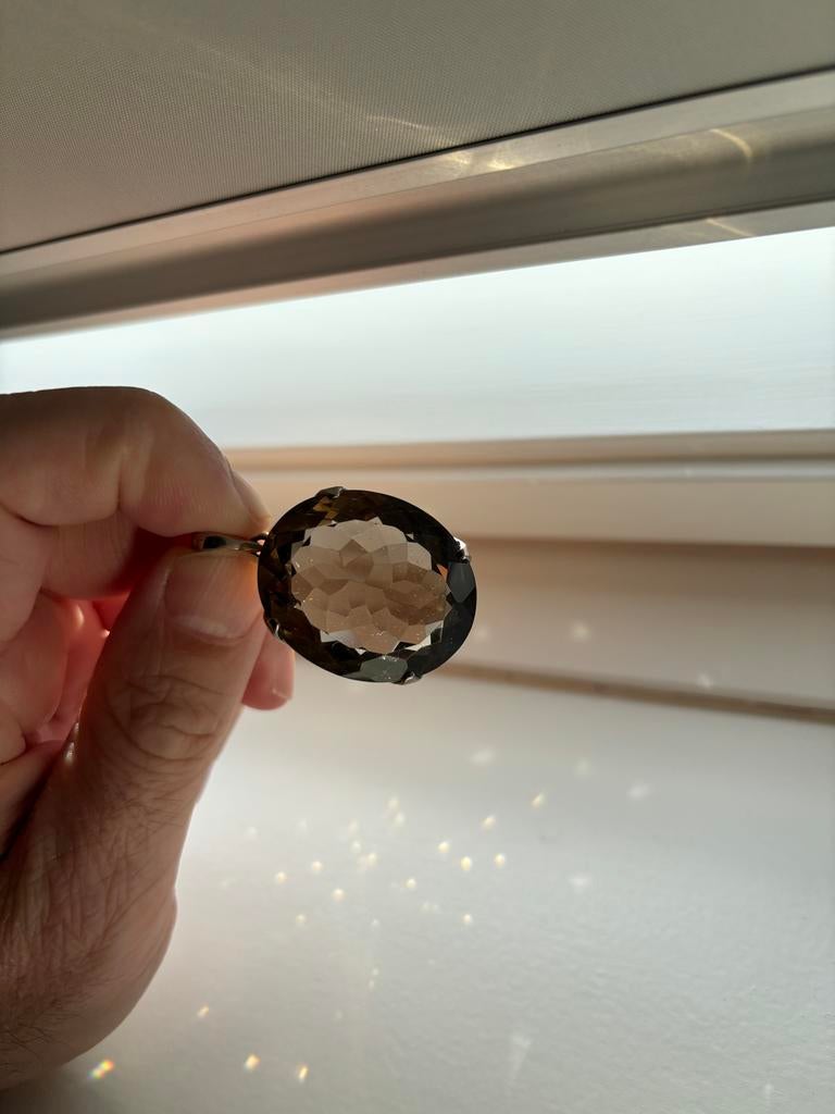 Grote Rookkwarts Hanger Zilver - Facet Geslepen, Overige voorstellingen, Bruin, Nieuw, Ophalen of Verzenden