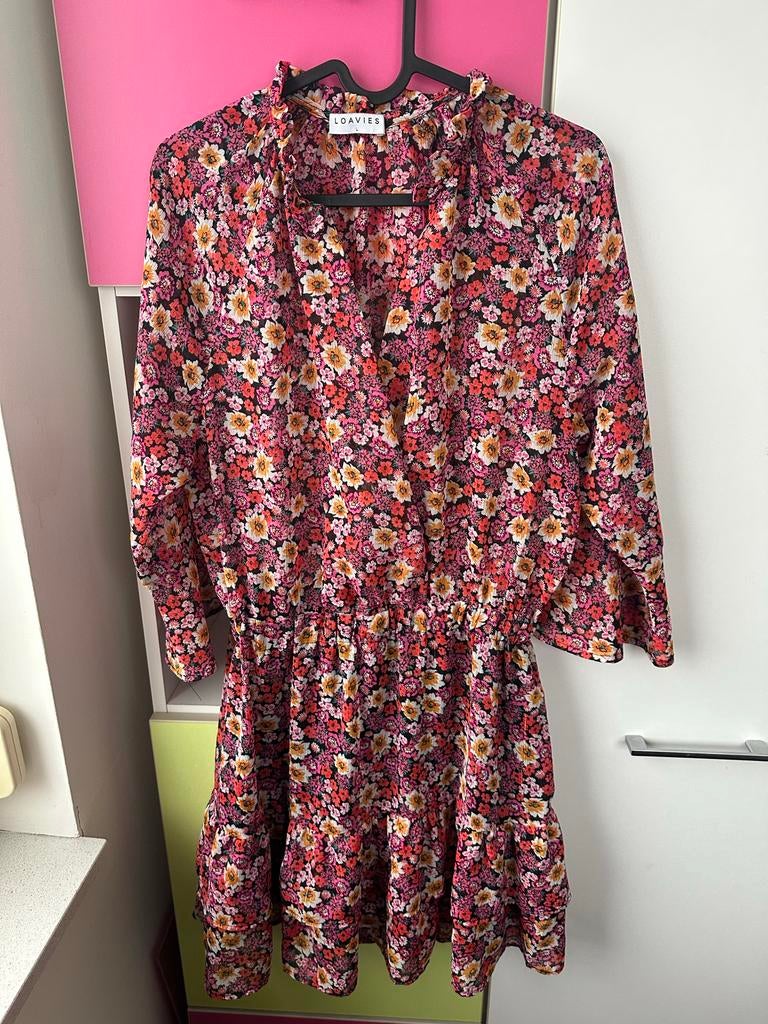 Loavies jurk met bloemenprint, Kleding | Dames, Jurken, Gedragen, Maat 42/44 (L), Roze, Boven de knie, Ophalen of Verzenden