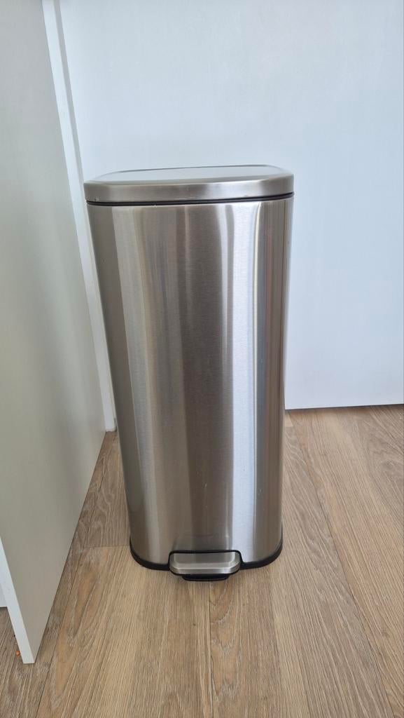 Eko zilveren 30L prullenbak, 30 tot 40 liter, Ophalen of Verzenden, Rvs, 50 tot 75 cm