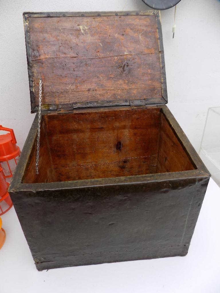 Jugendstil kist bak opbergkist haardbak metalen buitenzijde, Ophalen of Verzenden, Gebruikt