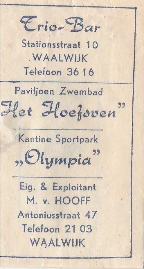 Sportpark Olympia (RKC) Waalwijk - Trio Bar - Het Hoefven, Verzamelen, Ophalen of Verzenden