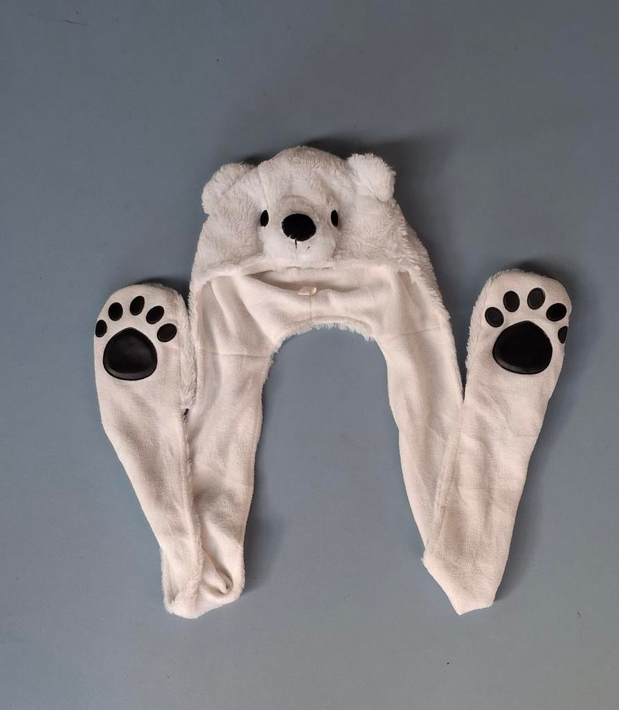 Witte ijsbeer muts met wanten - Kindermaat, Gebruikt, 110 t/m 116, Jongen of Meisje, Ophalen of Verzenden