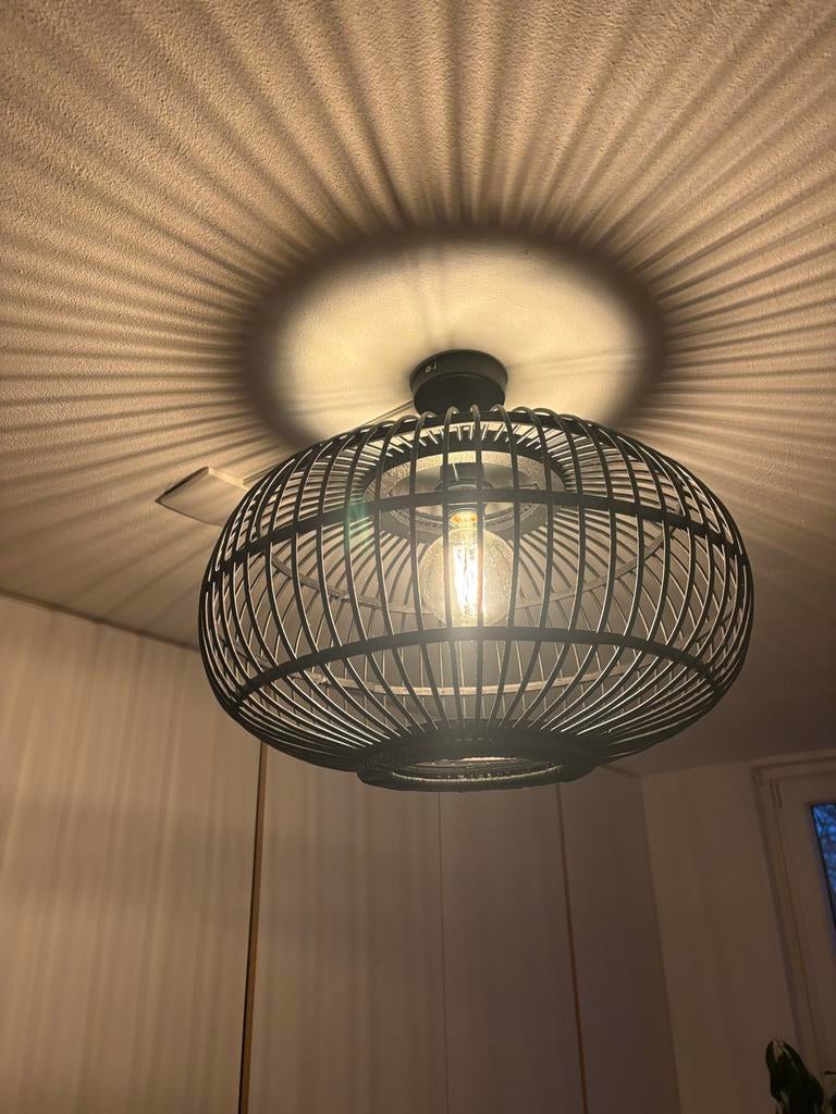 Rotan plafondlamp zwart, Ophalen of Verzenden, Gebruikt, Overige materialen