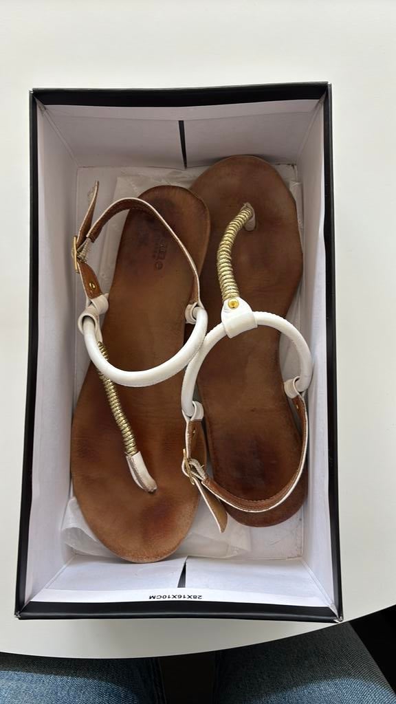 DUNE 38 leren slipper / sandaal wit met gouden accenten, Slippers, Wit, Ophalen of Verzenden, Gedragen