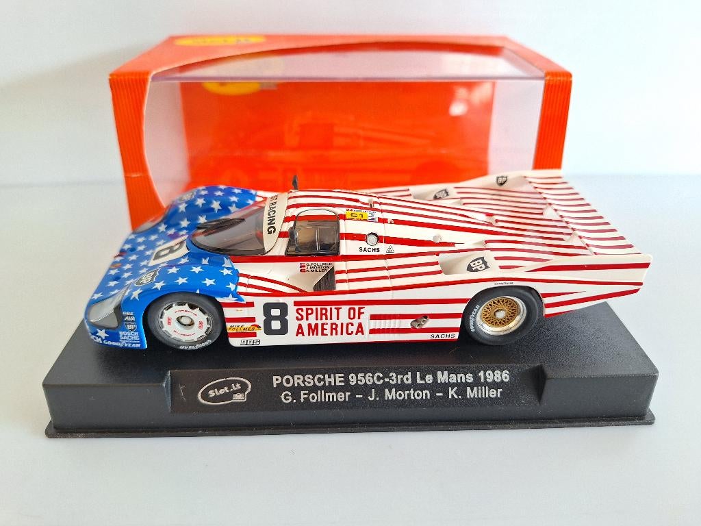 Slot-it Porsche 956 C #8 Le-Mans 1986 Spirit of America SICA, Overige merken, Racebaan, Slot-it, Ophalen of Verzenden
