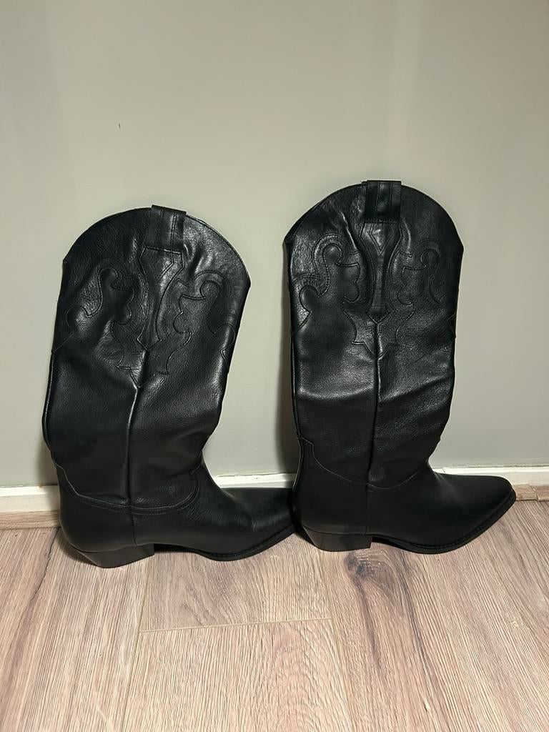 Gloednieuwe leren cowboylaarzen Manfield maat 41, Hoge laarzen, Zwart, Nieuw, Ophalen of Verzenden