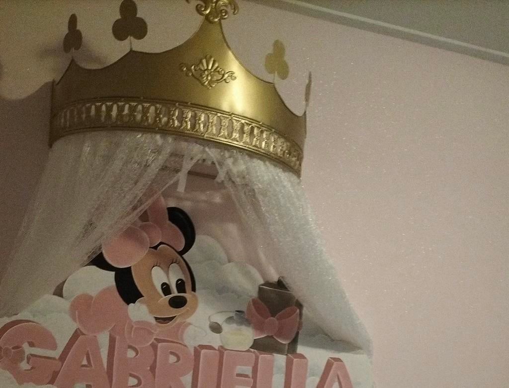 Gouden kroon met klamboe voor babybedje - Minnie Mouse, Ophalen of Verzenden, Zo goed als nieuw, Klamboe