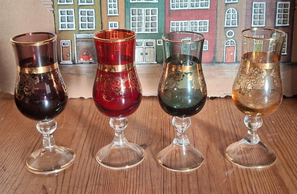 Venetiaans glas borrel likeur tulp glaasjes, Verzamelen, Glas en Borrelglaasjes, Ophalen, Zo goed als nieuw, Borrel- of Shotglas