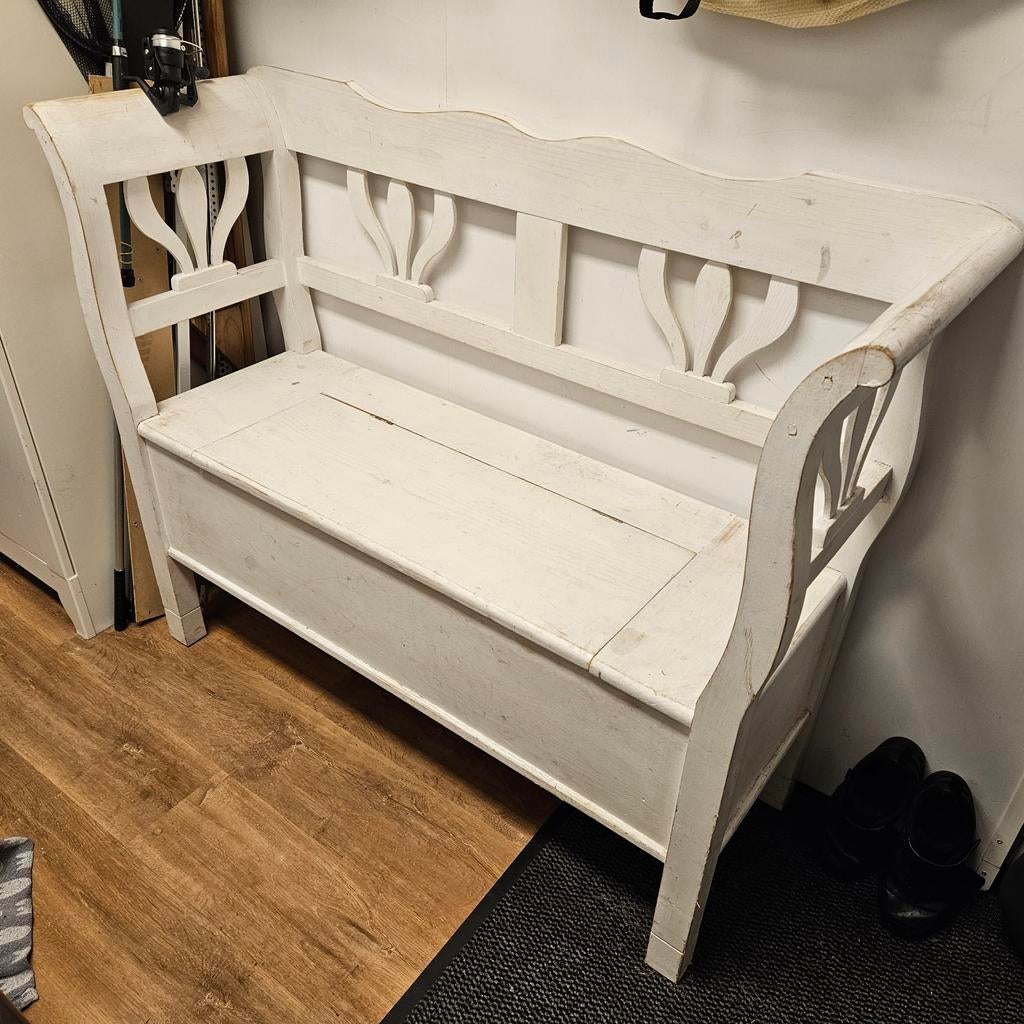 Brocante klepbank van 120 lang, Huis en Inrichting, Ophalen of Verzenden, Tweepersoons, Minder dan 150 cm