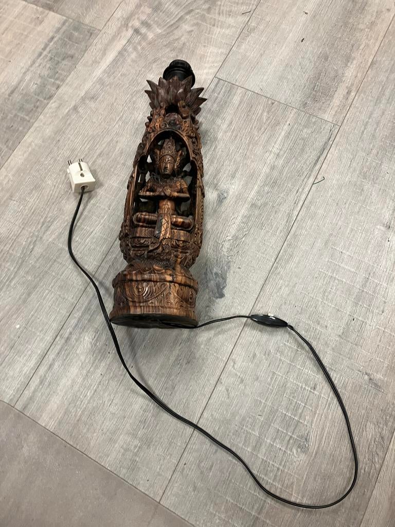 Balinese houten lampvoet met dikke fitting, Verzenden, Gebruikt