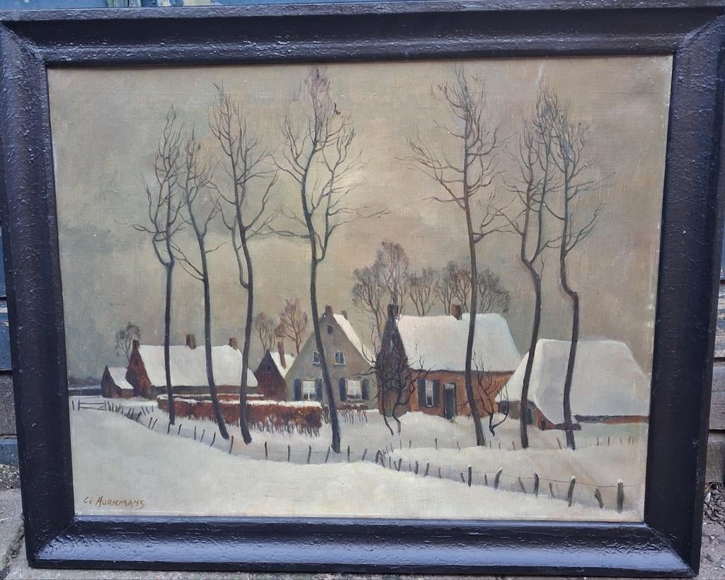 Gé Hurkmans (1911-1984), Winterse rust in buitengebied.80/66, Antiek en Kunst, Kunst | Schilderijen | Klassiek, Ophalen