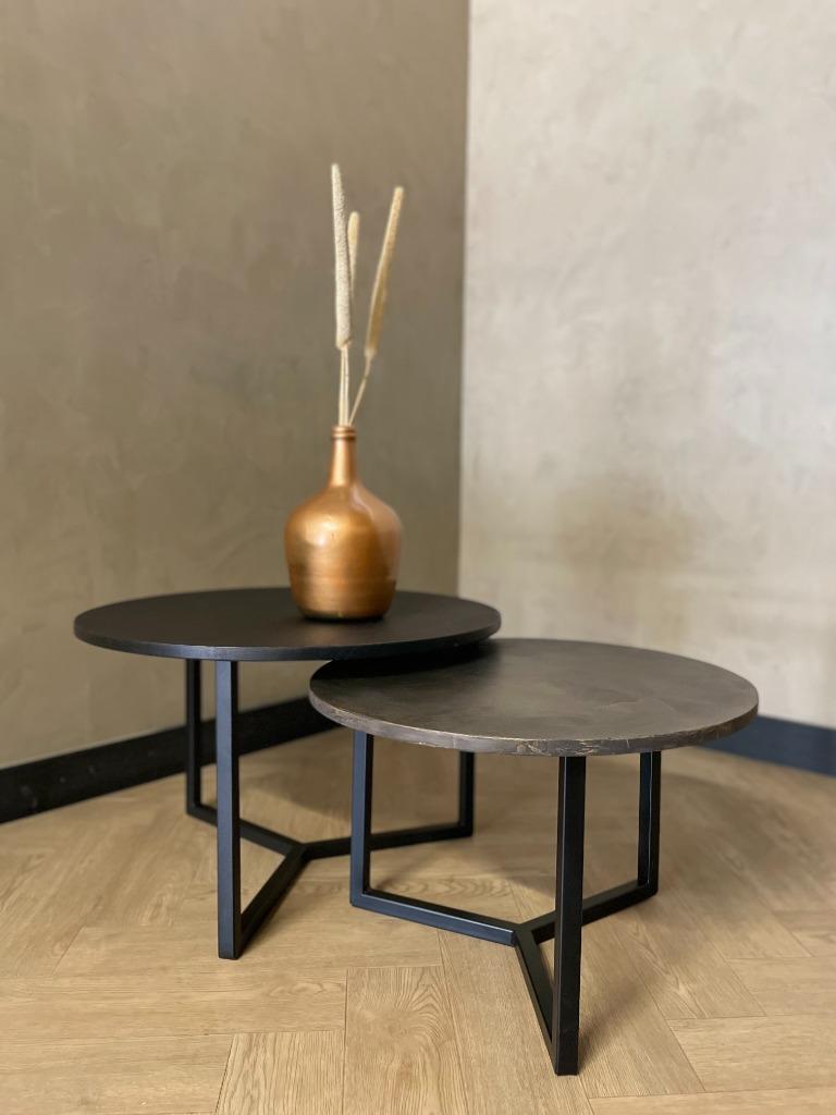 Zwart/goud salontafel set | EIKENHOUT, Modern, hotel-chique, zwart, 50 tot 100 cm, Rond, Nieuw