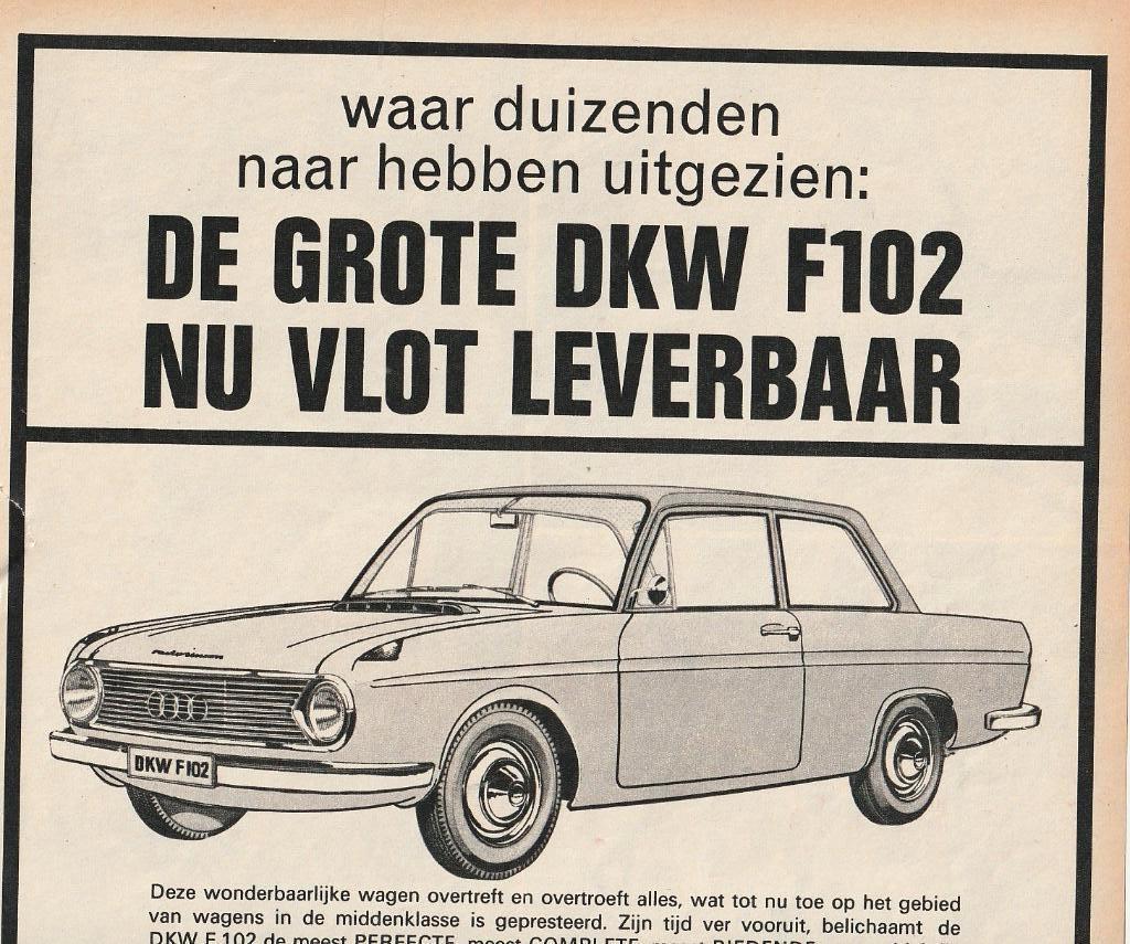 retro reclame 1964 DKW auto F102 vlot leverbaar, Verzenden, Overige typen