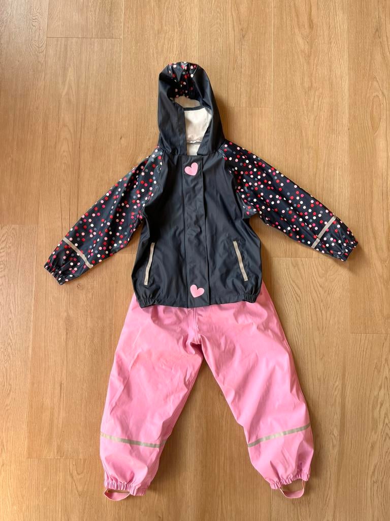 Regenjas + regenbroek Lupilu 110 116 hartje roze regenpak, Gebruikt, Meisje, Ophalen of Verzenden, Lupilu