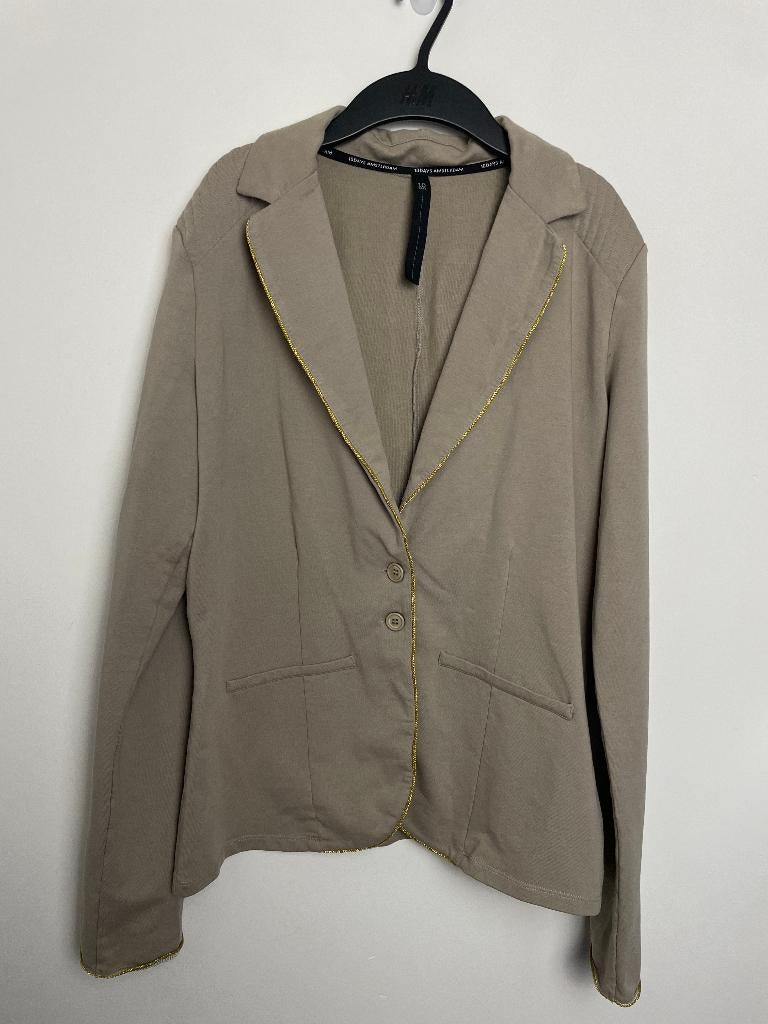 10days beige blazer met gele details maat 4 / 44, Beige, Online@10dayslifestyle.nl, Maat 42/44 (L), 10days