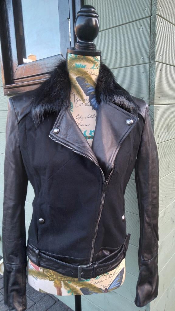 Leren Jas Viktor & Rolf met Fur Kraag 36/S/42IT, Verzenden, Zwart, Nieuw, Maat 36 (S)