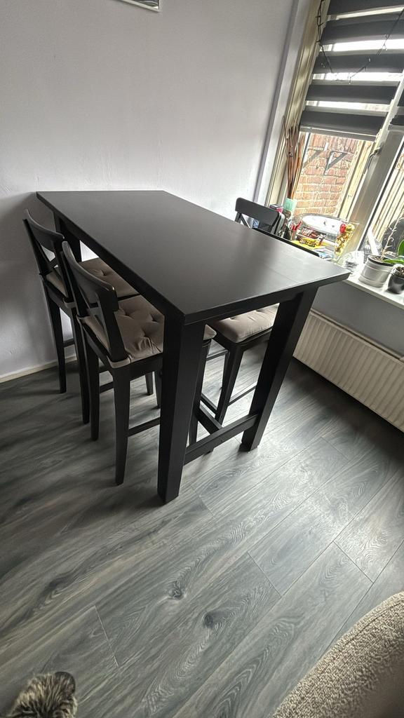 Hoge bar tafel met krukken, Huis en Inrichting, Tafels | Eettafels, Ophalen of Verzenden, Zo goed als nieuw, Rechthoekig, 50 tot 100 cm