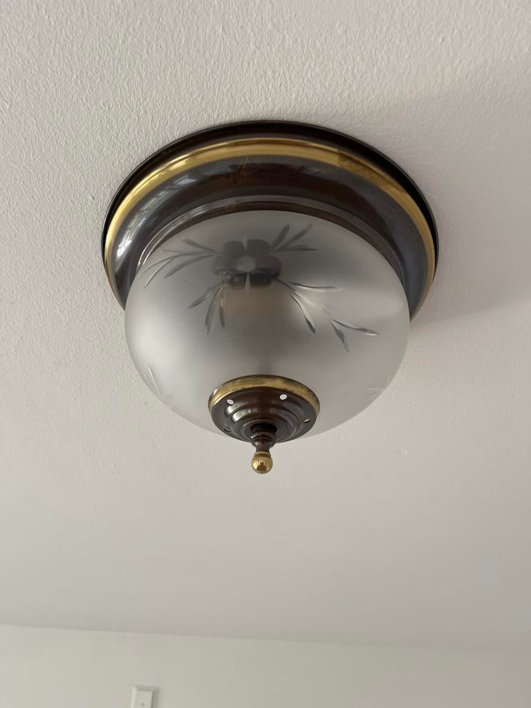 Plafondlamp - ca. 30cm - Voor 2 lampjes, Ophalen, Gebruikt, Glas