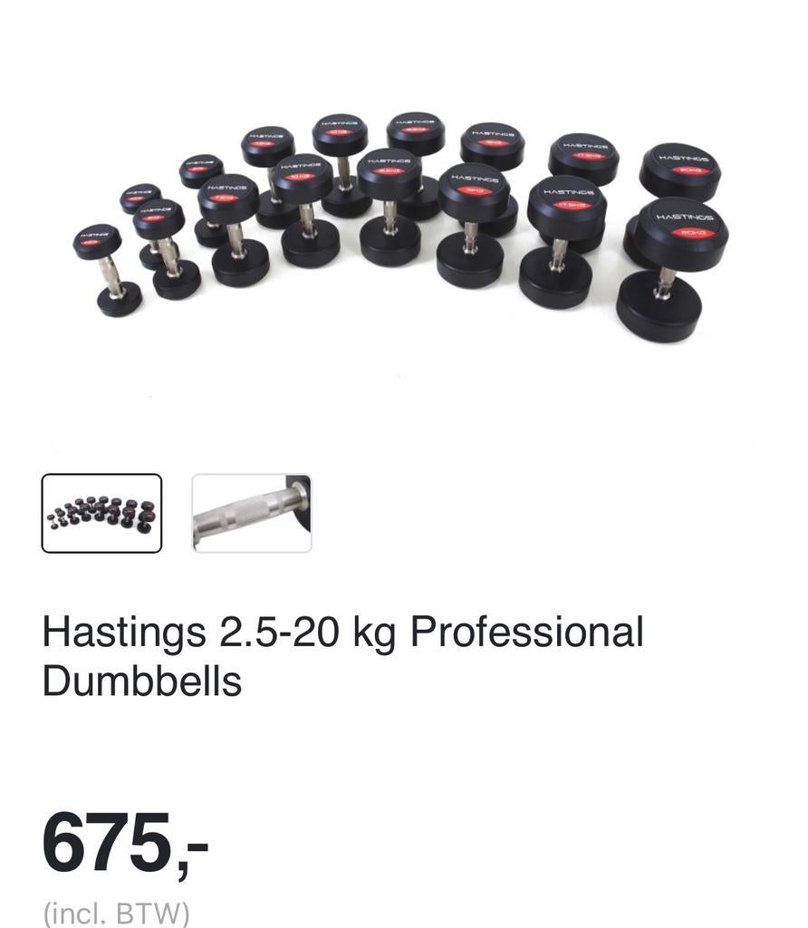 Hastings Dumbbells 2.5-20kg - Professionele kwaliteit, Ophalen, Nieuw, Armen, Dumbbell
