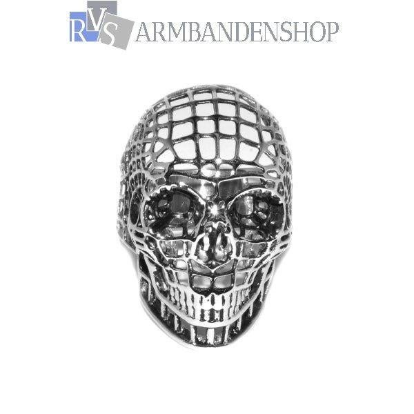 Rvs zilver kleurige Skull ring doodskop doodshoofd biker., 20 of groter, IJzer of Staal, Heer, Nieuw
