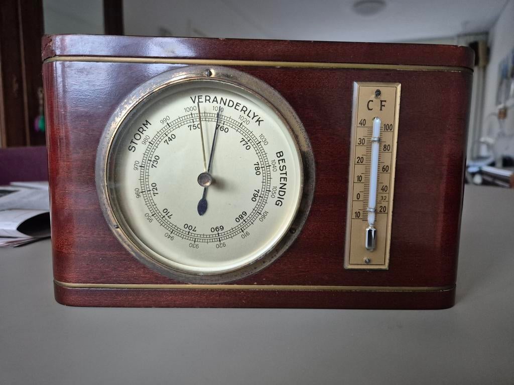 Vintage Elkro Barometer en Thermometer 24x14,2x4 cm, Ophalen of Verzenden, Gebruikt, Barometer