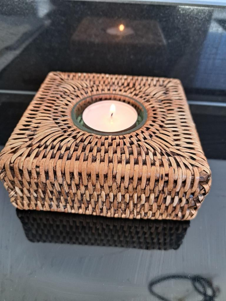 Birma Riet kandelaar voor waxinelichtje, Overige materialen, Ophalen of Verzenden, Zo goed als nieuw, Bruin