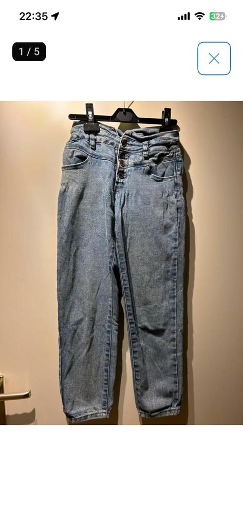 152 - JM paperbag jeans spijkerbroek blauw hoge taille, Kinderen en Baby's, Kinderkleding | Maat 152, Gebruikt, Meisje, Broek