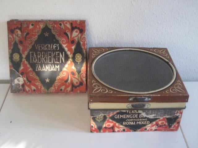 Verkade oude winkelblikken met glazen deksel, Verzamelen, Blikken, Ophalen of Verzenden, Gebruikt, Overige