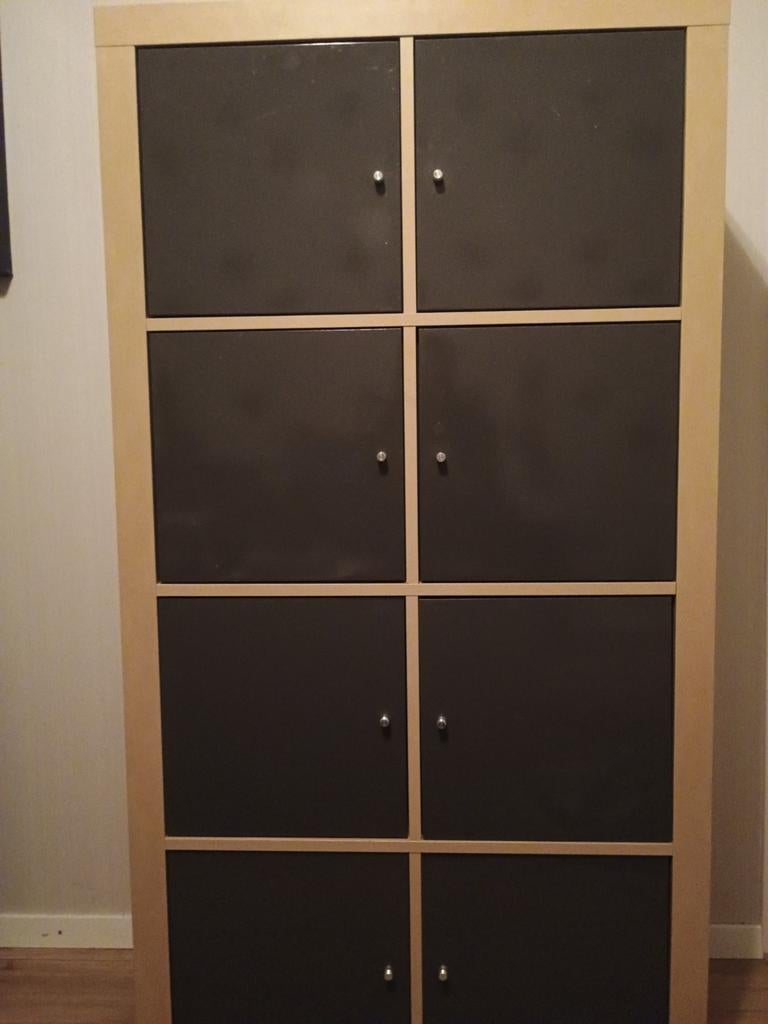 IKEA Expedit kast - 8 vakken, licht hout met grijze deuren, Huis en Inrichting, Kasten | Lockerkasten, Gebruikt, Ophalen