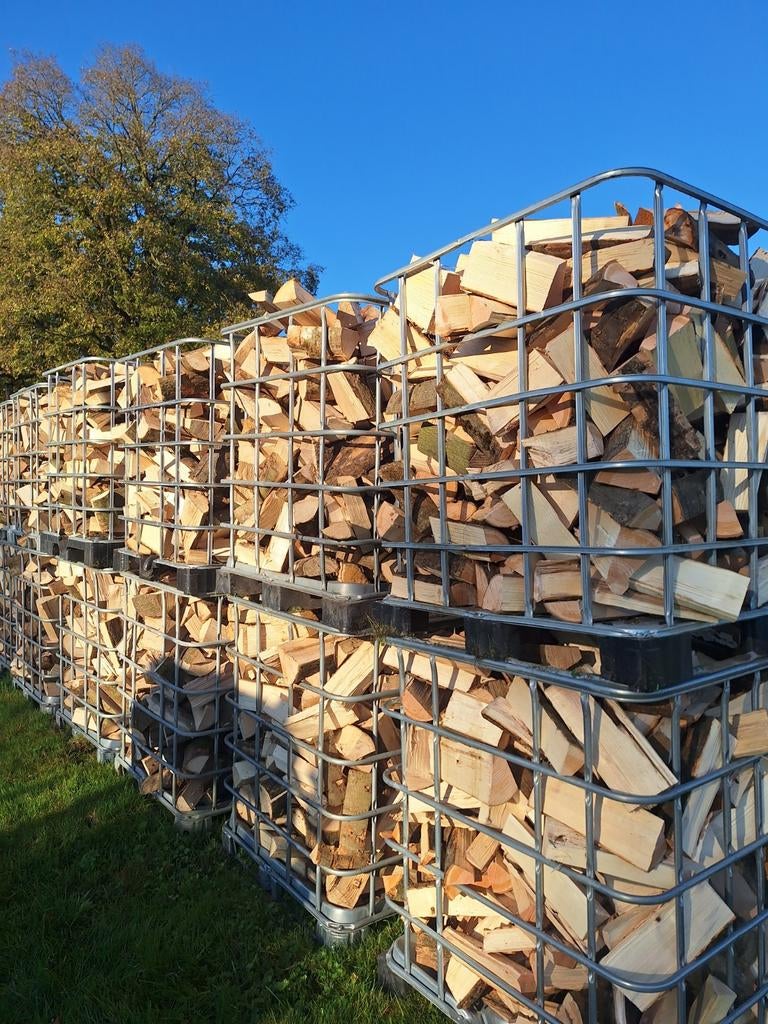 Half droog gekloofd Haardhout - Eik,Beuk,Es,Berk (1.2kuub), 3 tot 6 m³, Ophalen of Verzenden, Eikenhout, Blokken