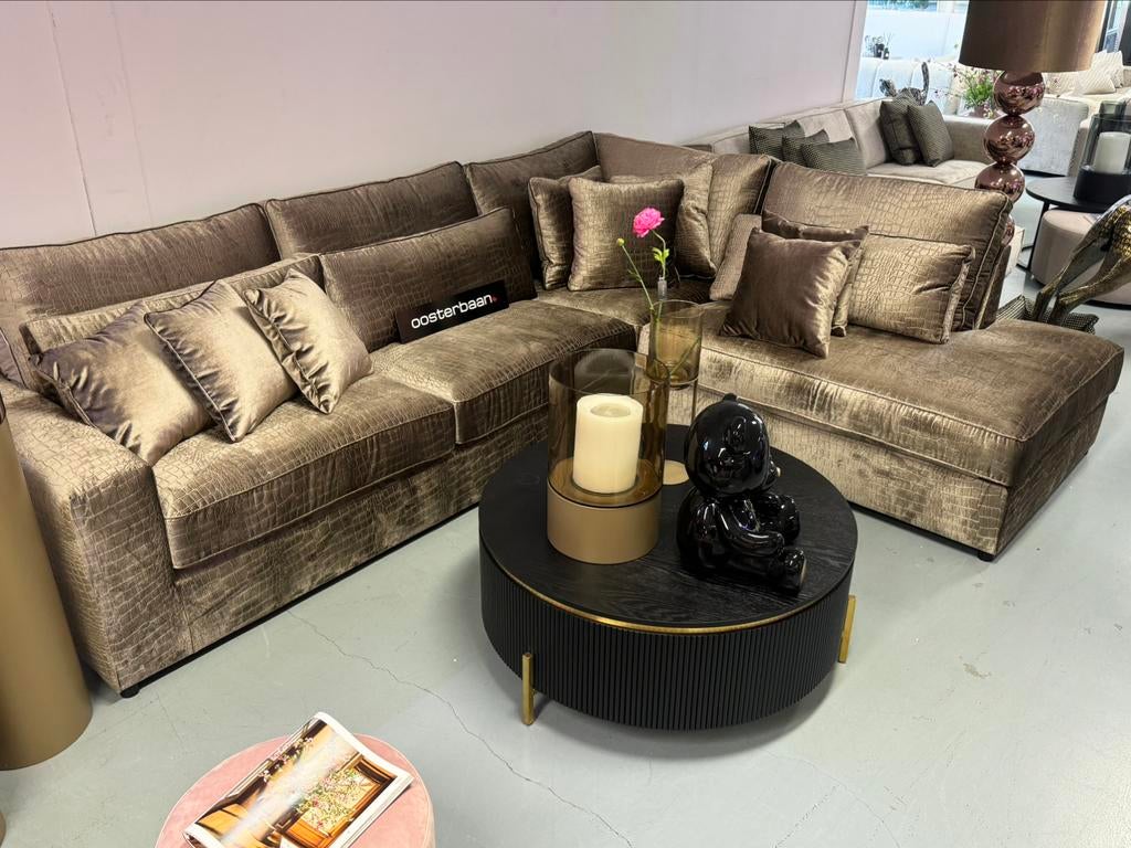 Luxe Velvet Croco Hoekbank Pocket 310x250cm NIEUW - Goud, Info@oosterbaanwonen.nl, Hoekbank, Ophalen of Verzenden, Venus 31 8448 CE Heerenveen