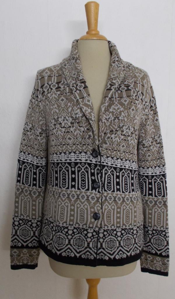 Mooi bruin/zwart 45 % katoen Noors look print vest! L, Ophalen of Verzenden, Zo goed als nieuw, Maat 42/44 (L), Bruin