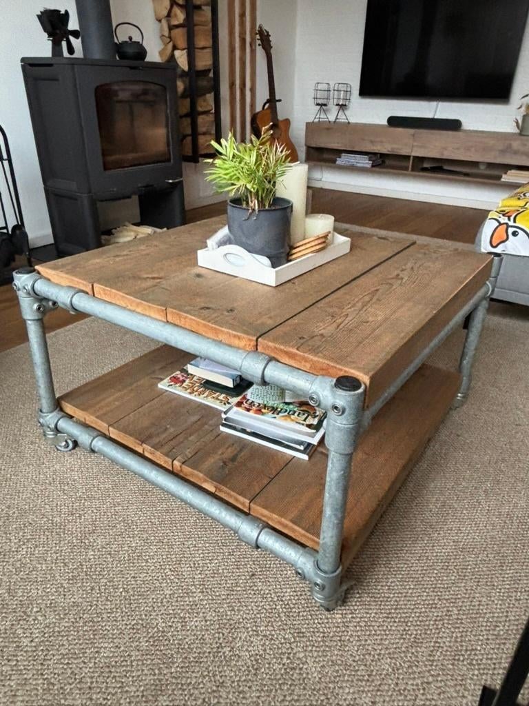 Industriële Set: Steigerhouten TV-meubel & Salontafel (JORG), Ophalen, Gebruikt, 50 tot 100 cm, 50 tot 100 cm