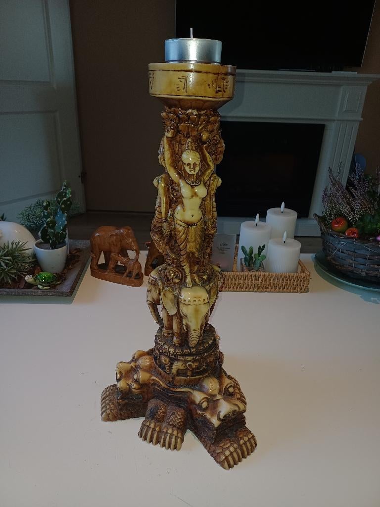 Aziatische zware kandelaar retro antiek vintage, Ophalen of Verzenden, Overige materialen